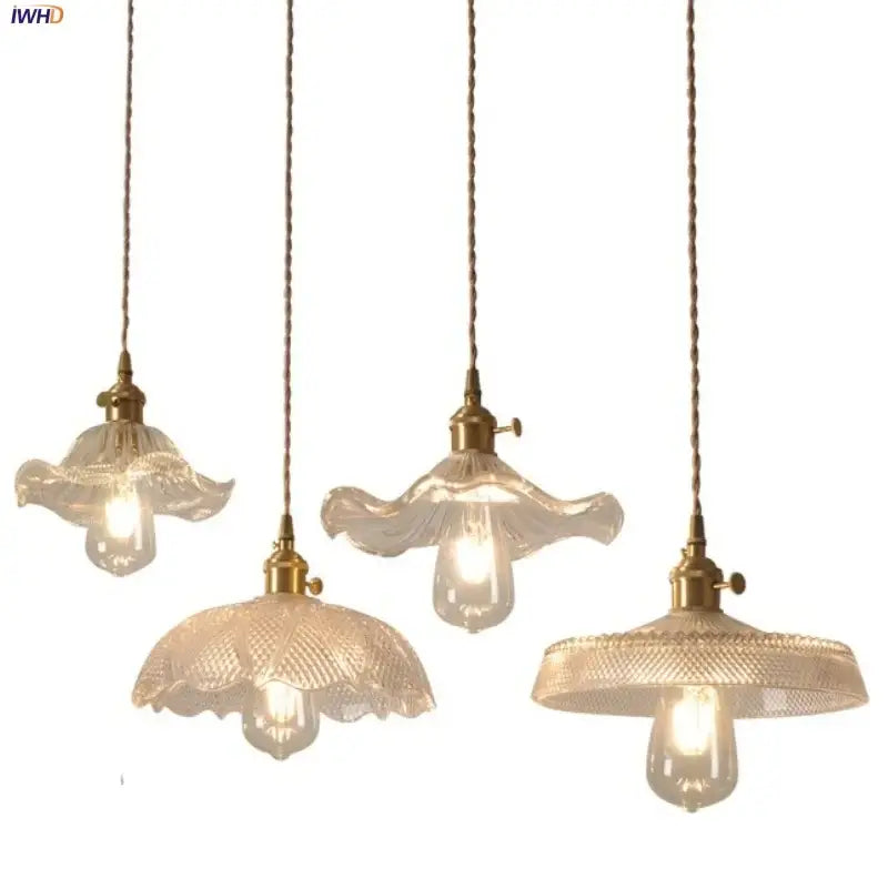 Vintage brass glass led pendant lamp dining room floral light fixture