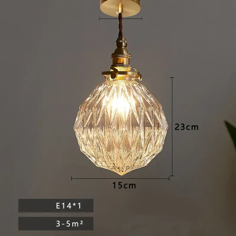 Vintage brass glass led pendant lamp dining room textured shade