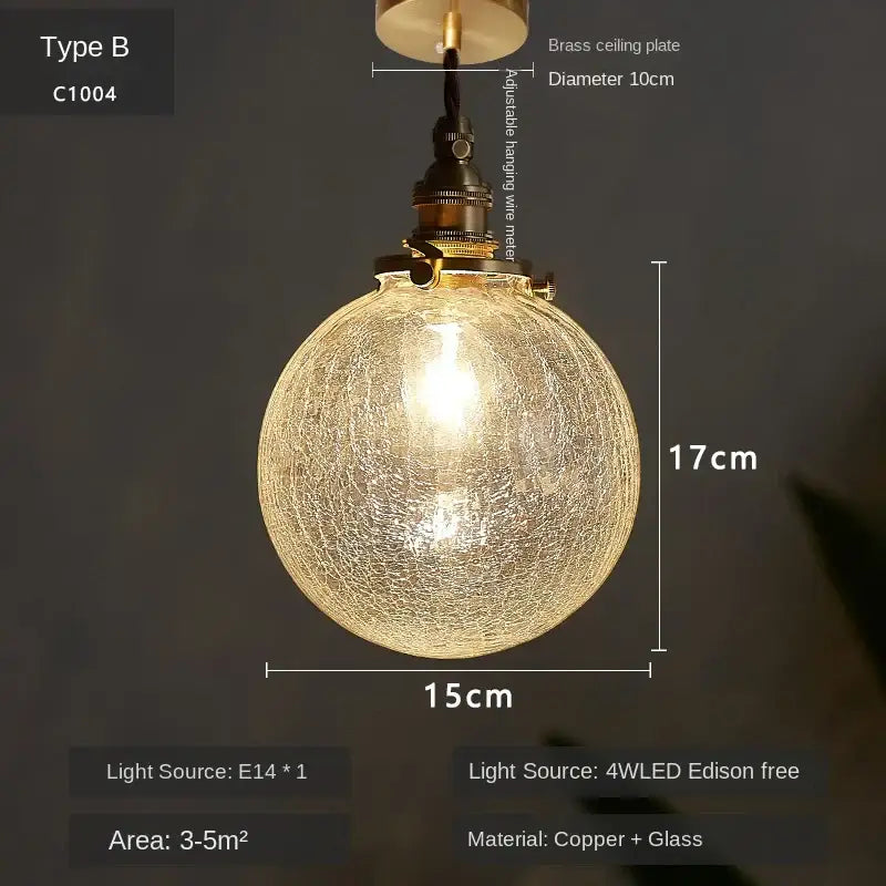 Vintage brass glass led pendant lamp dining room textured shade