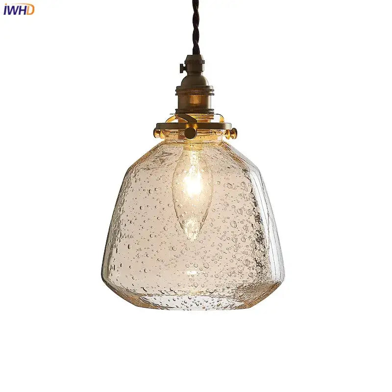 Vintage brass glass led pendant lamp dining room textured shade