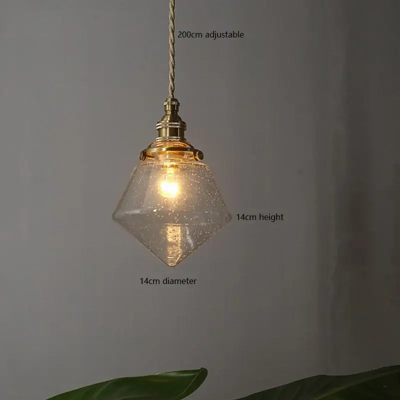Vintage brass glass led pendant lamp dining room textured shade