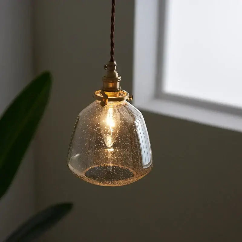 Vintage brass glass led pendant lamp dining room textured shade