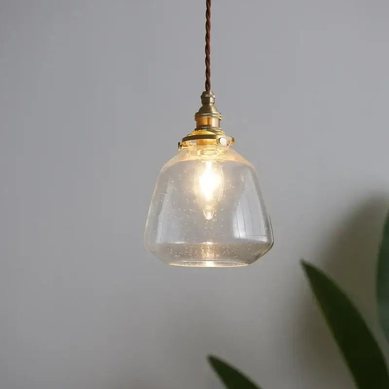 Vintage brass glass led pendant lamp dining room textured shade