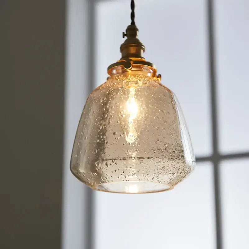 Vintage brass glass led pendant lamp dining room textured shade