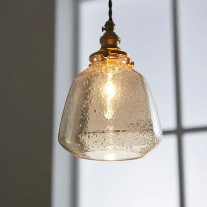 Vintage brass glass led pendant lamp dining room textured shade