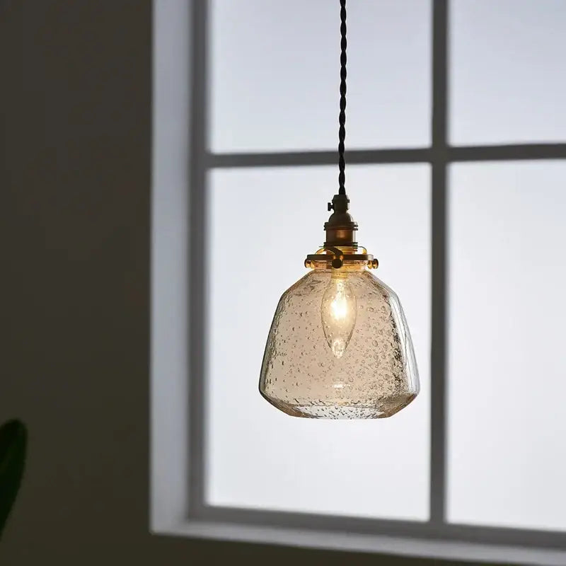 Vintage brass glass led pendant lamp dining room textured shade