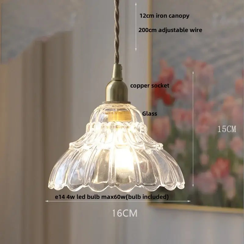 Vintage brass glass led pendant lamp kitchen fluted hanging light