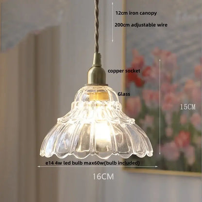 Vintage brass glass led pendant lamp kitchen fluted hanging light
