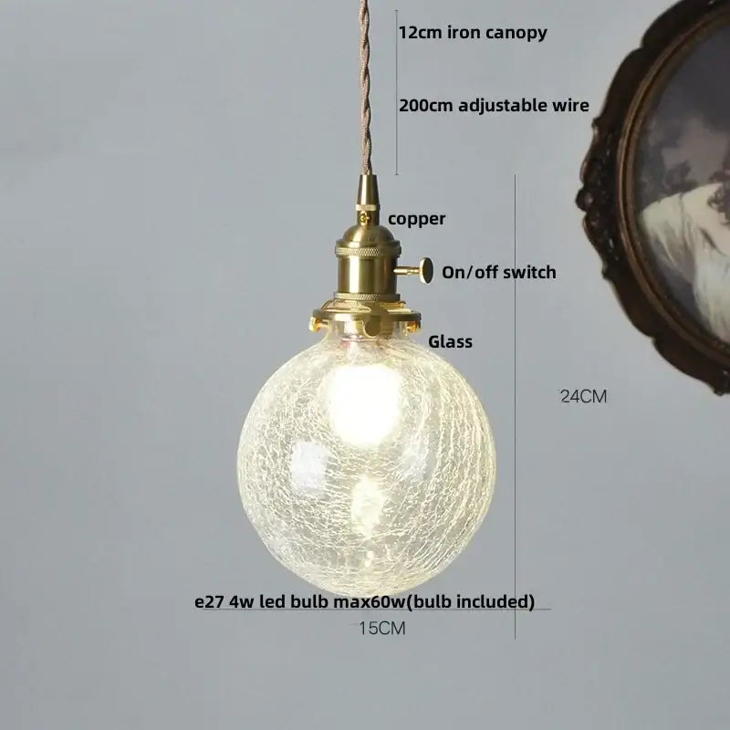 Vintage brass glass led pendant lamp kitchen fluted hanging light