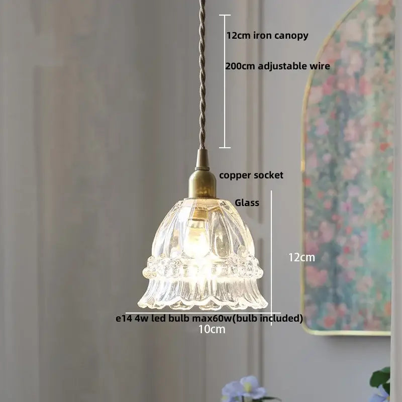 Vintage brass glass led pendant lamp kitchen fluted hanging light