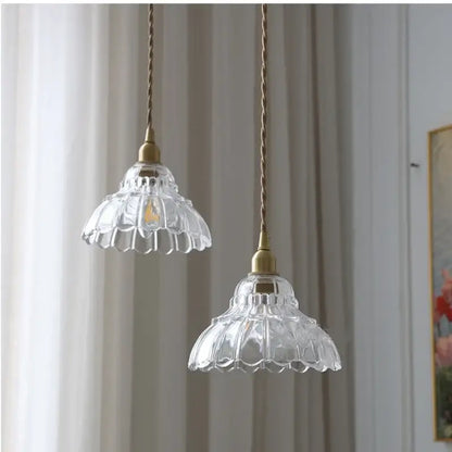 Vintage brass glass led pendant lamp kitchen fluted hanging light