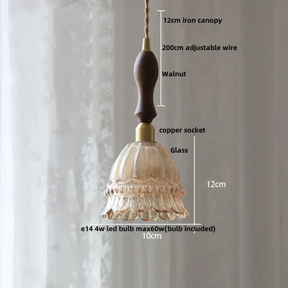 Vintage brass glass led pendant lamp kitchen fluted hanging light