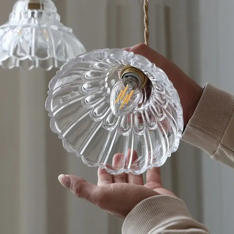 Vintage brass glass led pendant lamp kitchen fluted hanging light