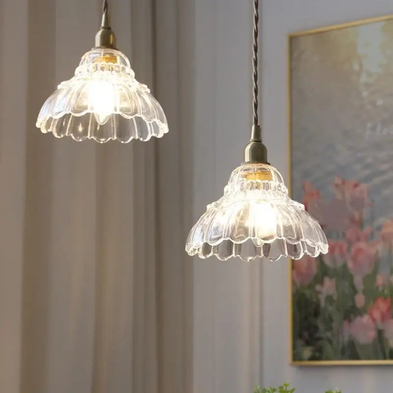 Vintage brass glass led pendant lamp kitchen fluted hanging light