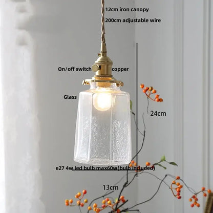 Vintage brass glass led pendant lamp kitchen fluted hanging light