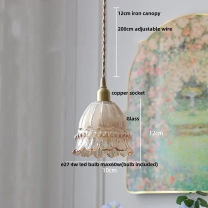 Vintage brass glass led pendant lamp kitchen fluted hanging light
