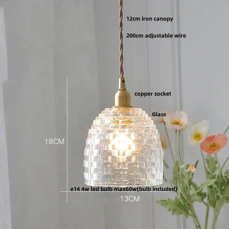 Vintage brass glass led pendant lamp kitchen fluted hanging light