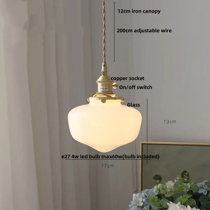 Vintage brass glass led pendant light kitchen hanging lamp
