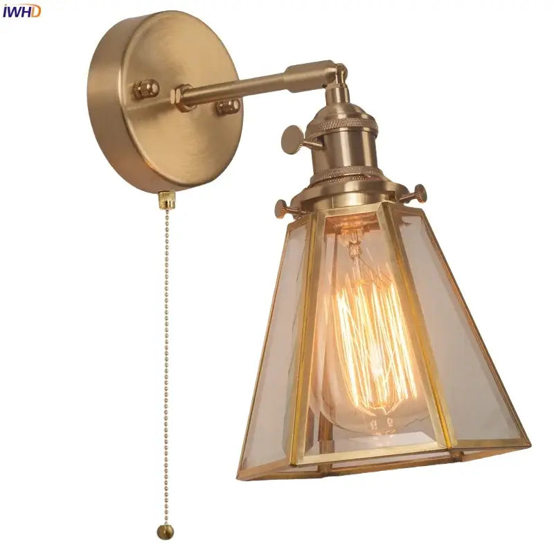 Vintage brass glass led wall light bathroom mirror sconce