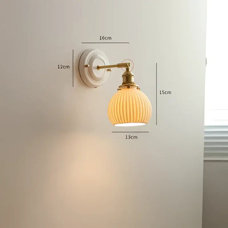 Vintage brass globe wall sconce bedroom ribbed glass light
