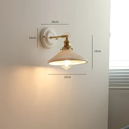 Vintage brass globe wall sconce bedroom ribbed glass light