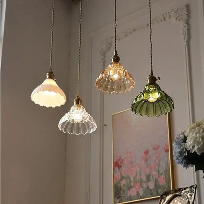 Vintage brass green glass wall light bedroom pull chain sconce