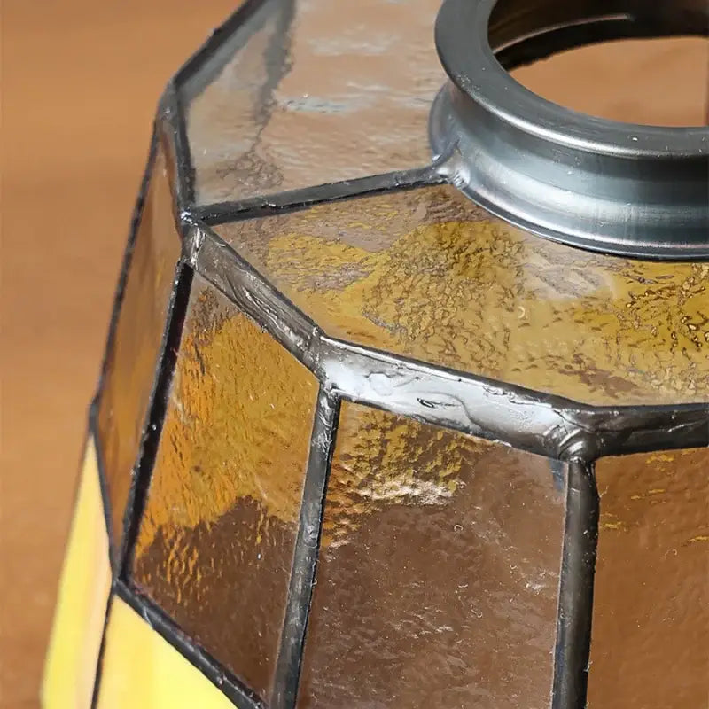 Vintage brass led pendant light amber glass dining room lamp