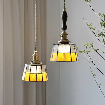 Vintage brass led pendant light amber glass dining room lamp