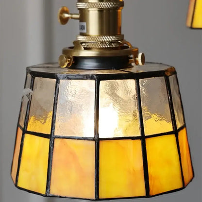 Vintage brass led pendant light amber glass dining room lamp