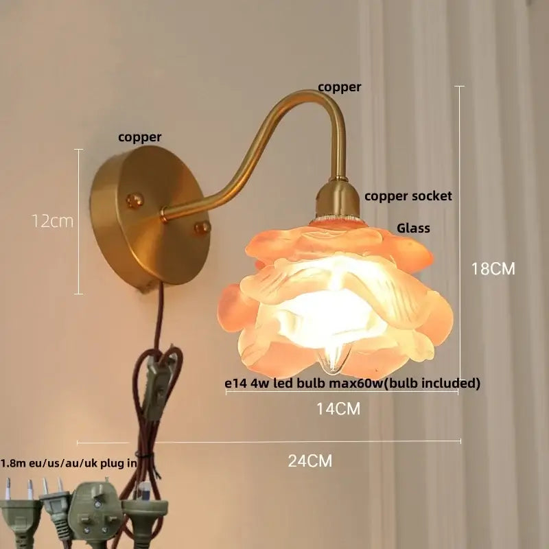 Vintage brass led wall sconce with pull chain bathroom vanity light