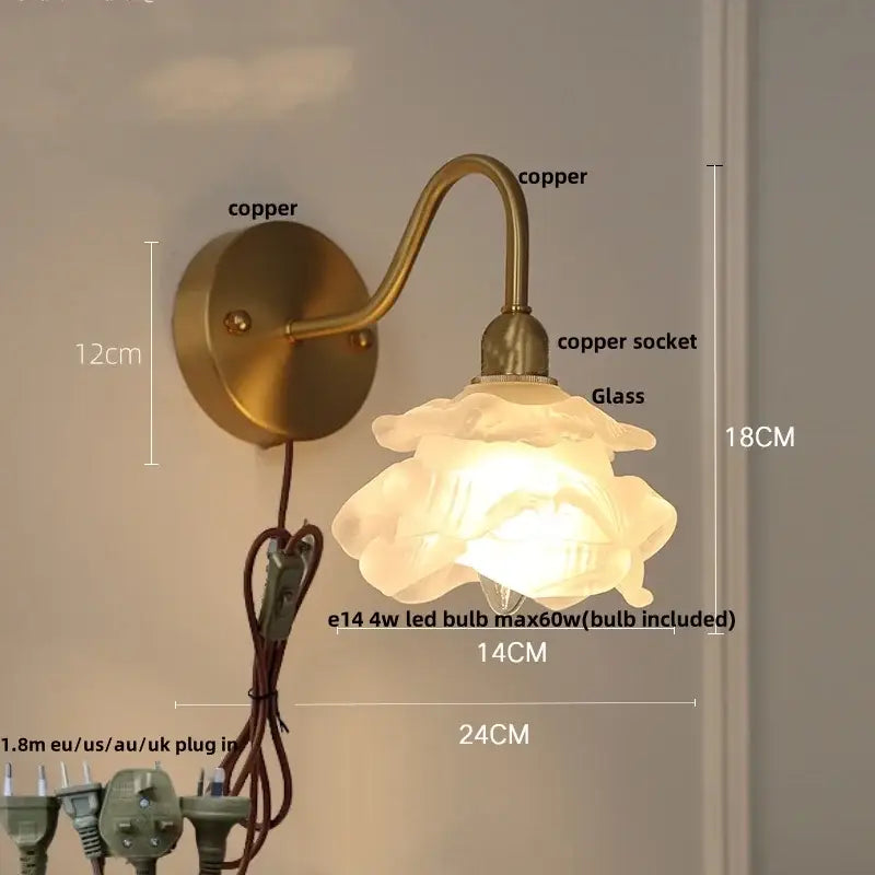 Vintage brass led wall sconce with pull chain bathroom vanity light