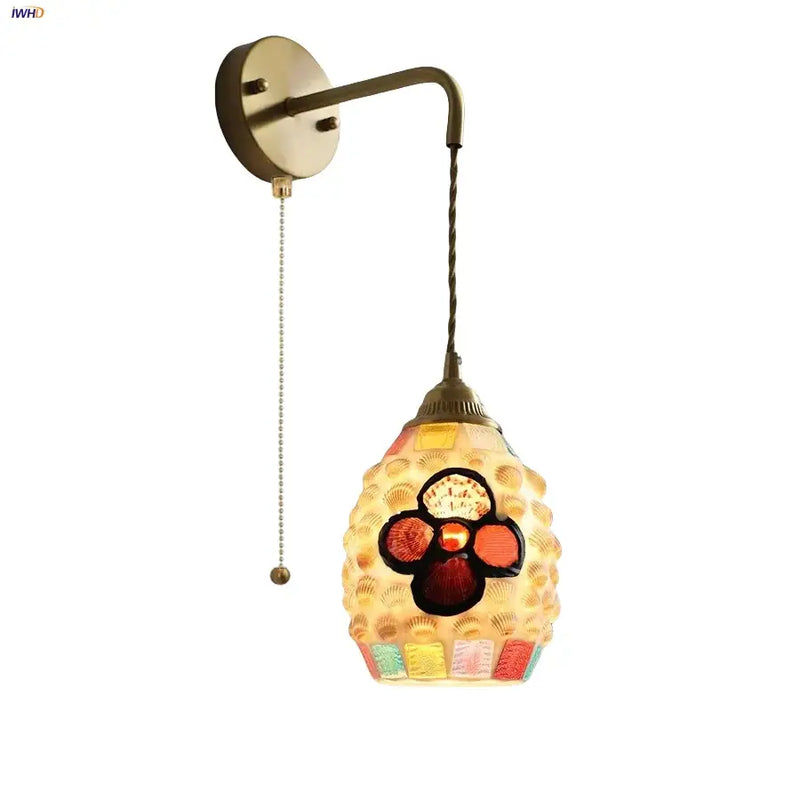 Vintage brass mosaic glass shell led wall lights bedroom decor