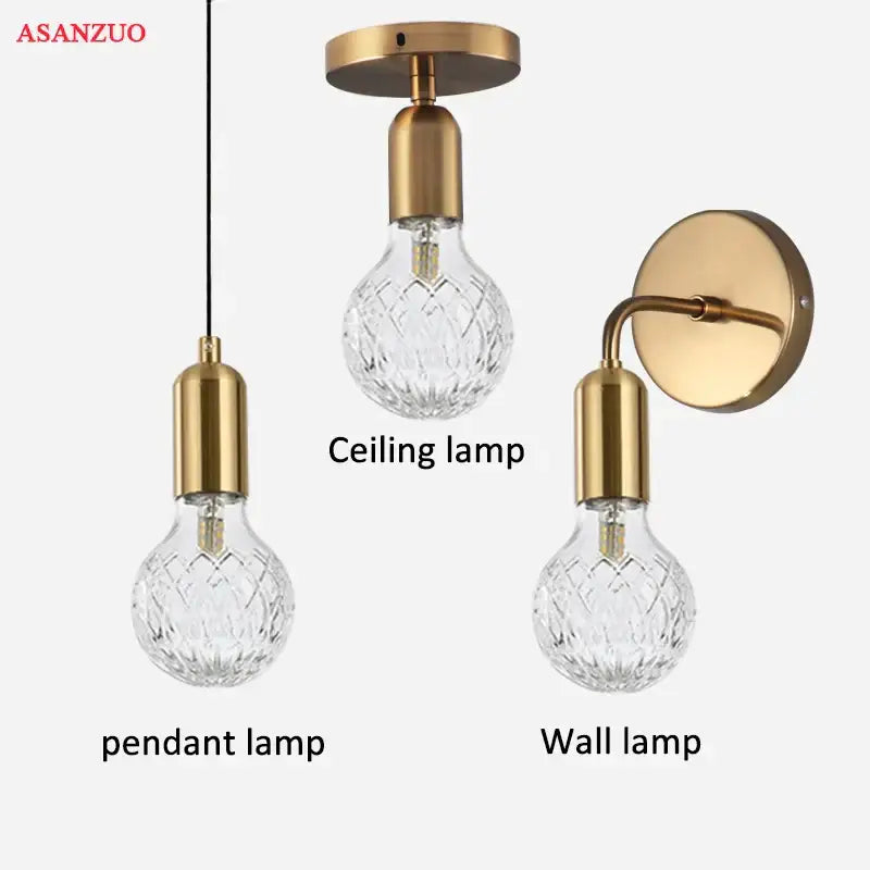 Vintage brass pendant lamp with faceted glass for dining room