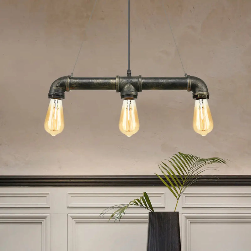 DecorBites™ Vintage Brass Pipe Ceiling Light Fixture with Open Bulb - Iron 3 Lights Indoor Island Pendant