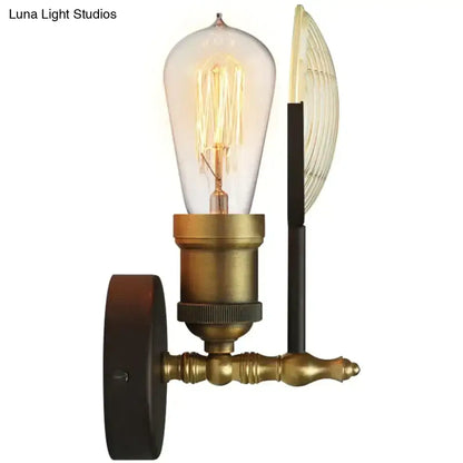 Vintage brass ribbed glass led wall lamp sconce for bedroom