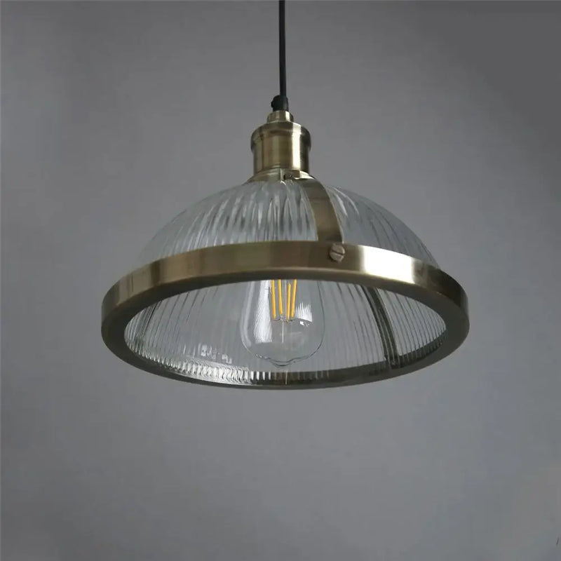 Vintage brass ribbed glass pendant light for living room