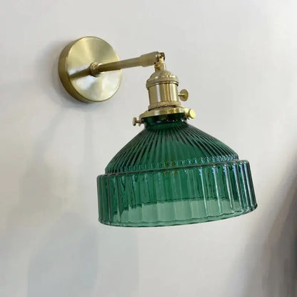 Vintage brass ribbed glass shade wall sconce bedroom lamp