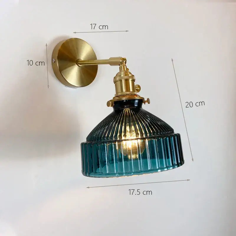 Vintage brass ribbed glass shade wall sconce bedroom lamp