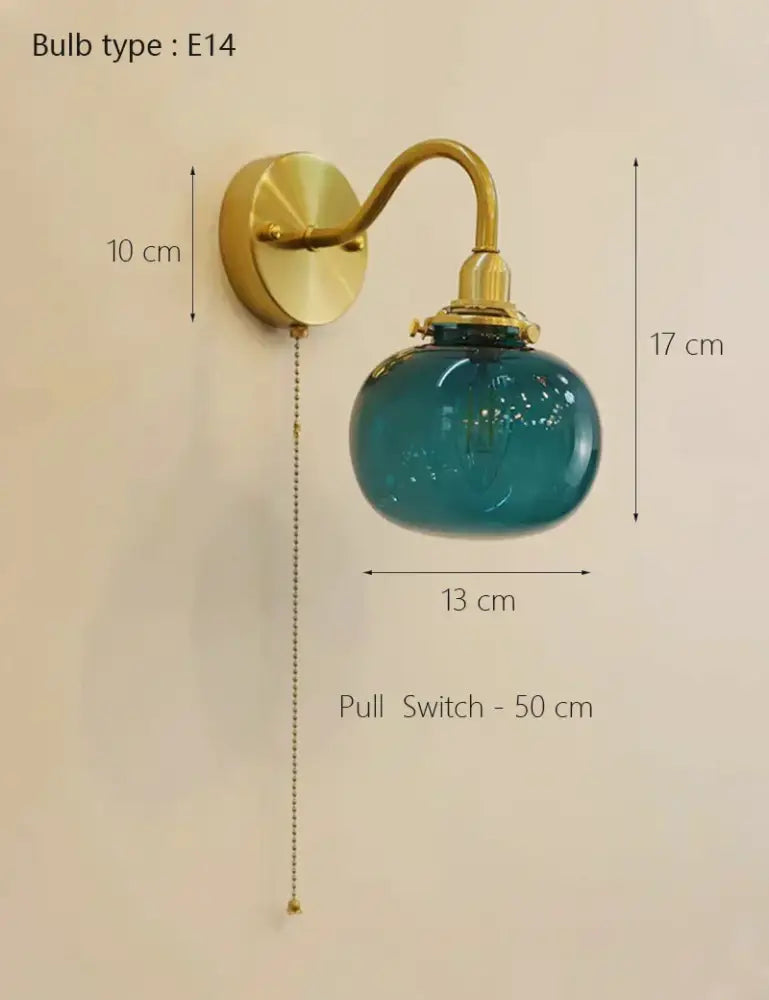 Vintage brass ribbed glass wall sconce lamp bedroom pull chain switch