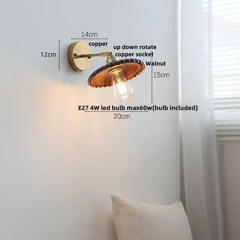 Vintage brass scalloped amber glass wall lamp bedroom light fixture