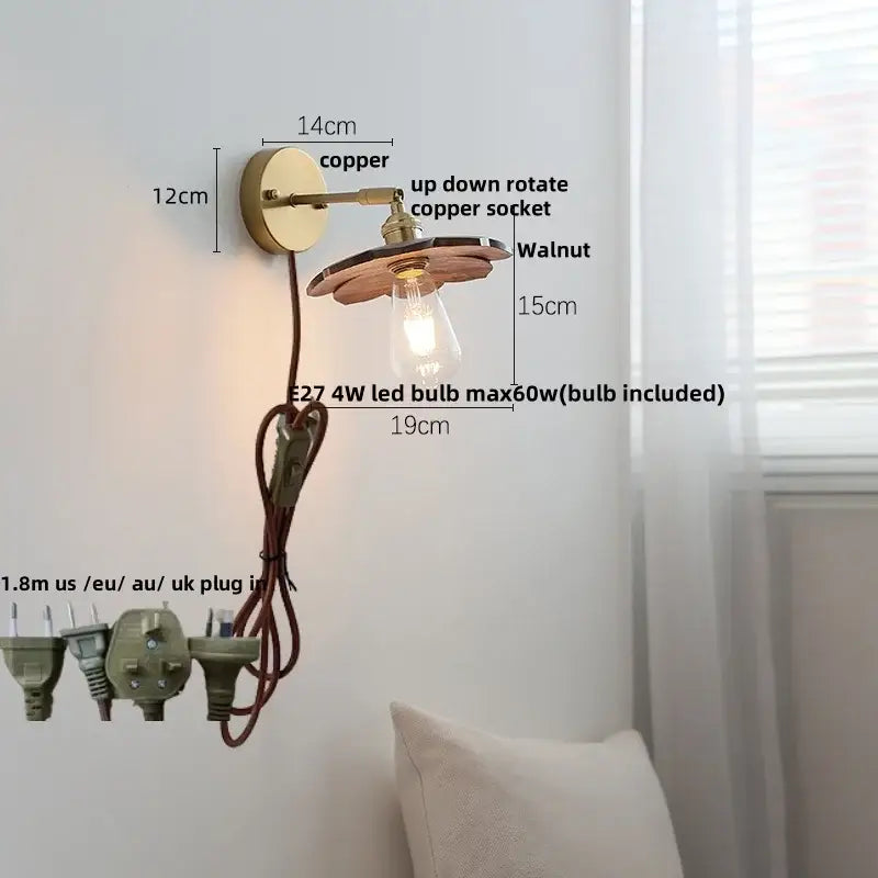 Vintage brass scalloped amber glass wall lamp bedroom light fixture