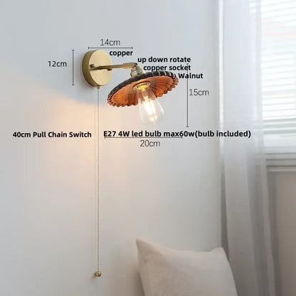 Vintage brass scalloped amber glass wall lamp bedroom light fixture
