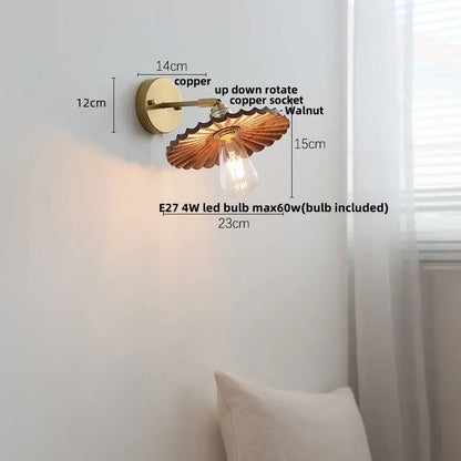 Vintage brass scalloped amber glass wall lamp bedroom light fixture