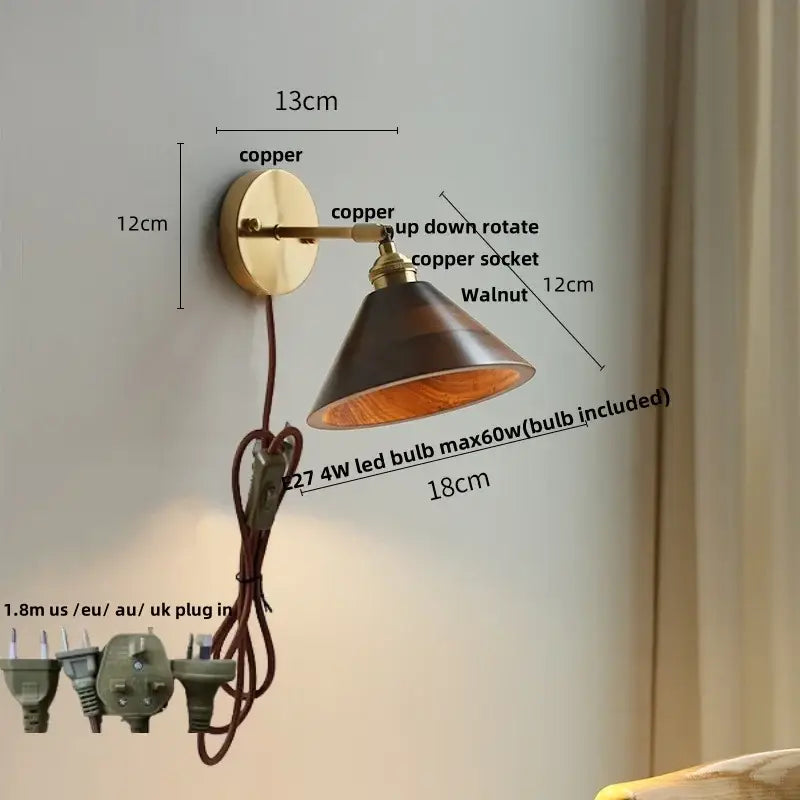 Vintage brass scalloped amber glass wall lamp bedroom light fixture