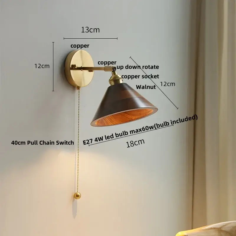Vintage brass scalloped amber glass wall lamp bedroom light fixture