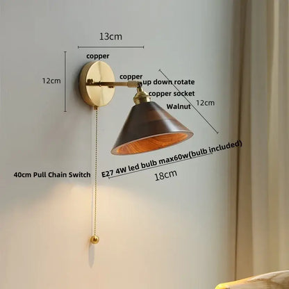 Vintage brass scalloped amber glass wall lamp bedroom light fixture