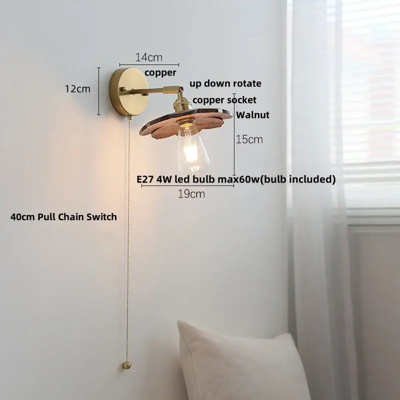 Vintage brass scalloped amber glass wall lamp bedroom light fixture