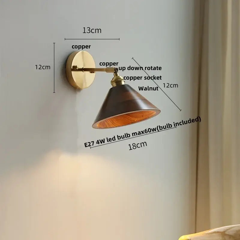 Vintage brass scalloped amber glass wall lamp bedroom light fixture
