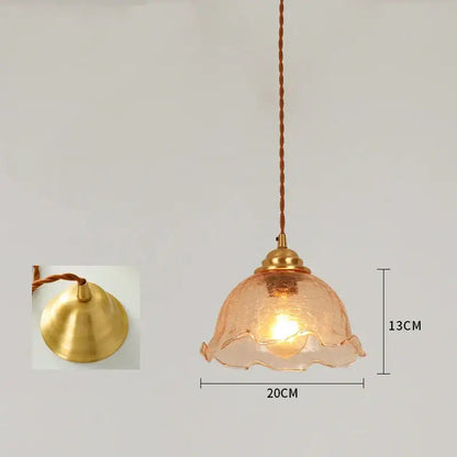 Vintage brass scalloped glass led pendant lamp bedroom lighting