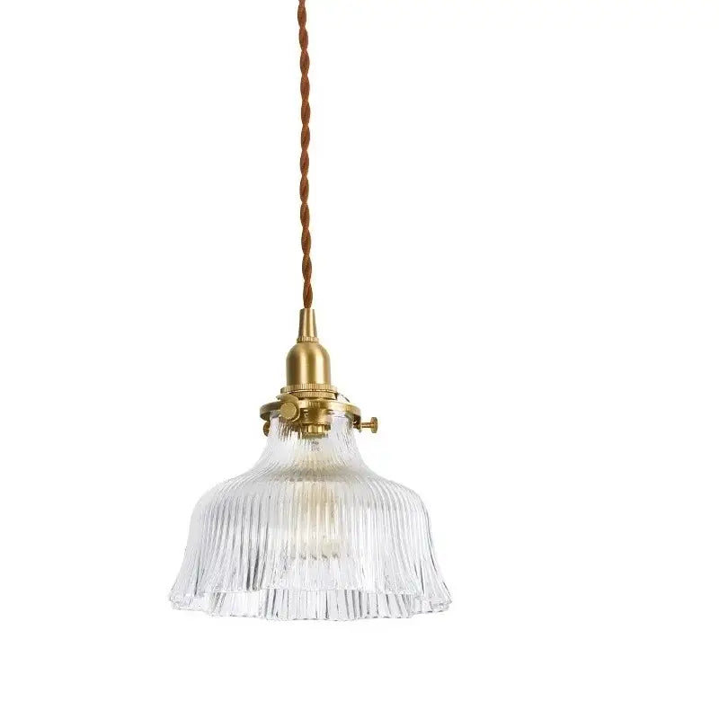 Vintage brass scalloped glass led pendant lamp bedroom lighting